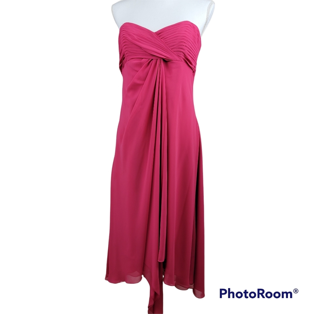 David's Bridal Rose Pink Ruched Ruffle Strapless Bridesmaid Dress in 14